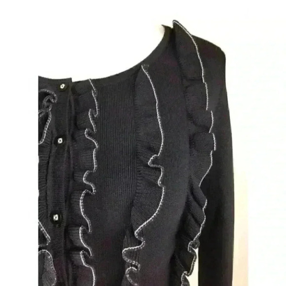 Ann Taylor Loft Sweater Small Ruffled Bib Cardigan - Picture 5 of 9